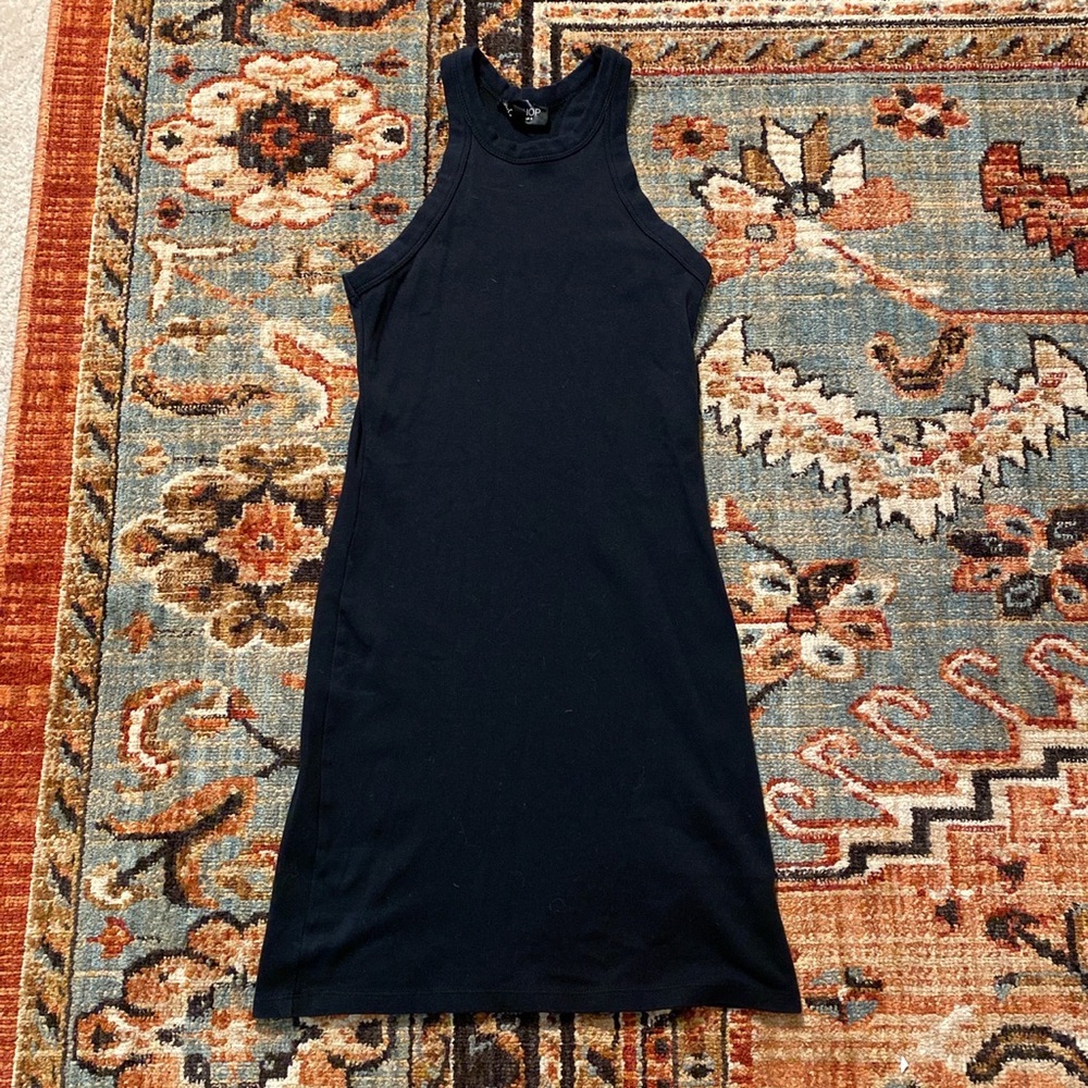 Topshop racerback black mini dress. Worn once! V comfy simple minimal but cute